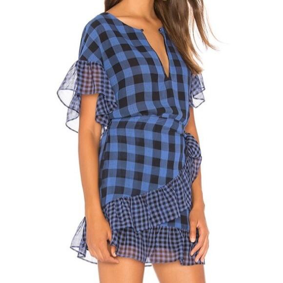 Tularosa Blue Black Buffalo Check Wrap Dress Small - Picture 1 of 6